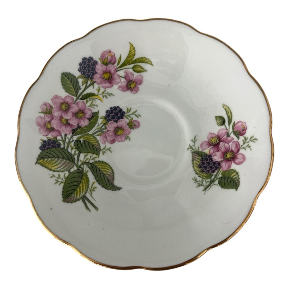 Queen Anne Bone China Blackberries Floral Gold Rimmed Saucer Trinket Dish